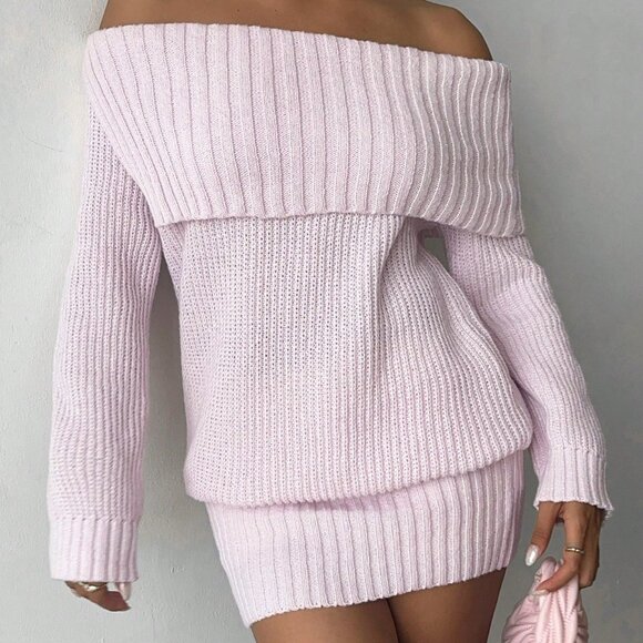 Pink Casual Women's Valentine's Day One Shoulder Knit Mini Dress - Picture 6 of 8